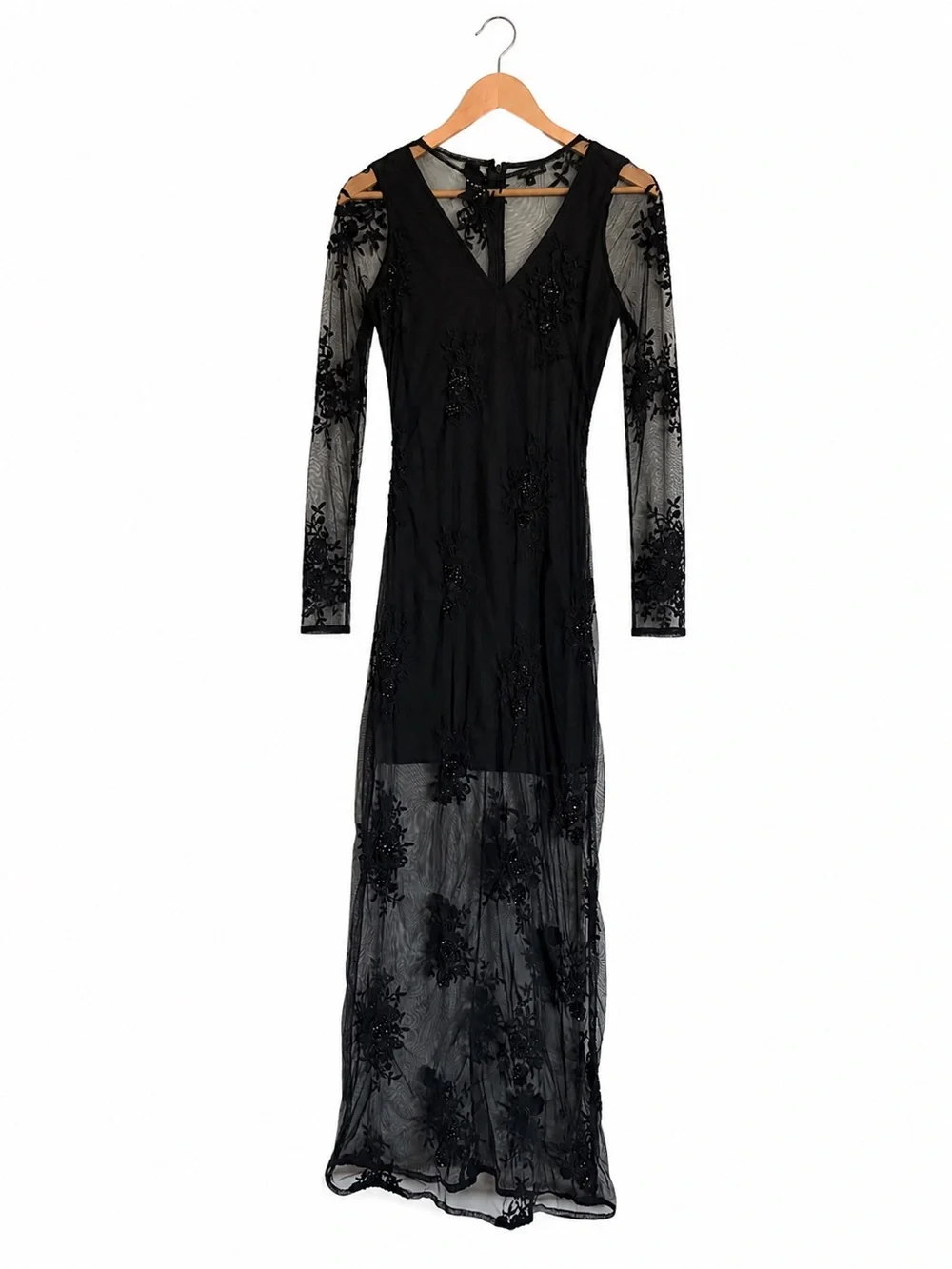 Whimsigoth Black Sheer Mesh Maxi Dress Dark Fairy Lined Witchy NEW WITH TAGS